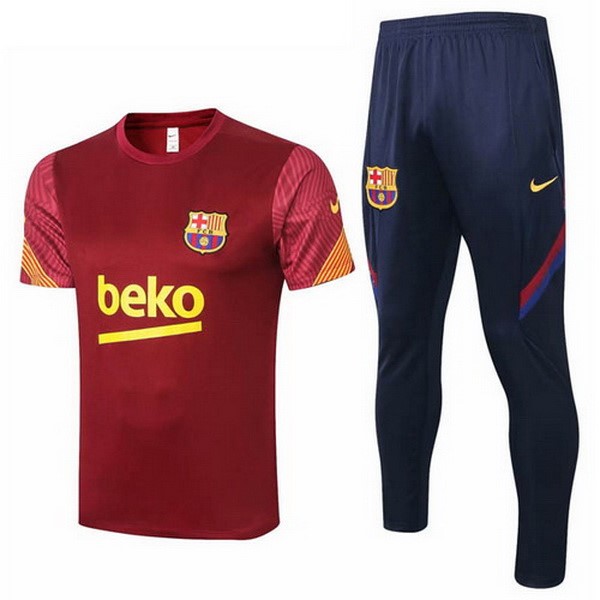 Camiseta de Entrenamiento Barcelona Conjunto Completo 2020 2021 Rojo Amarillo